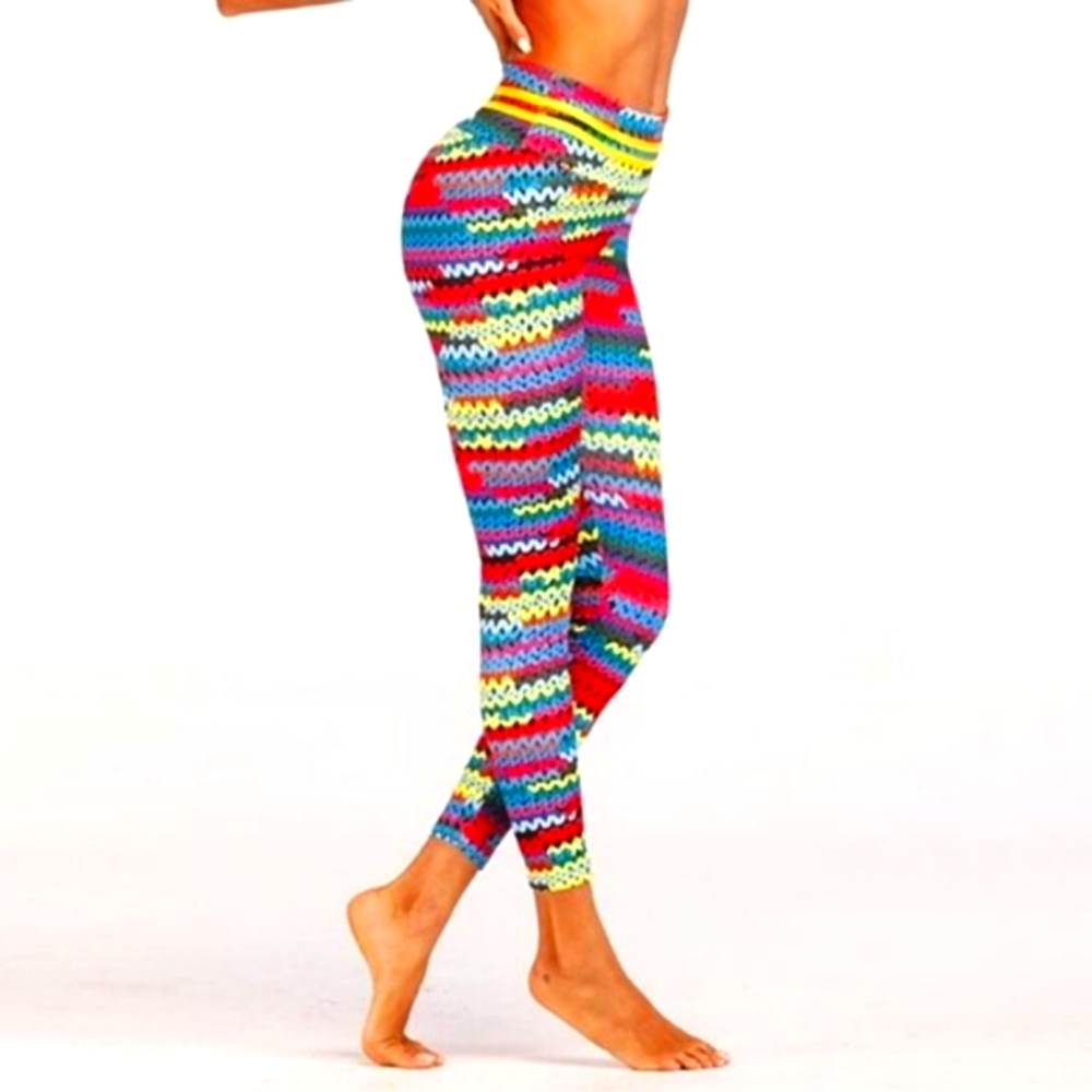 Multicolor Yarn Stitch Print Yoga Workout Ruched Butt Leggings Small Med…